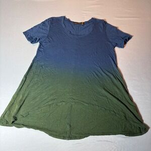 Saint Grace Ombre Dip Dye High Low Tee Blue Green Supima Modal Womens P Fits S/M